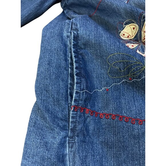 Vintage Early 2000s Bobbie Brooks Denim Blouse Womens L Floral Embroidered - Picture 14 of 16